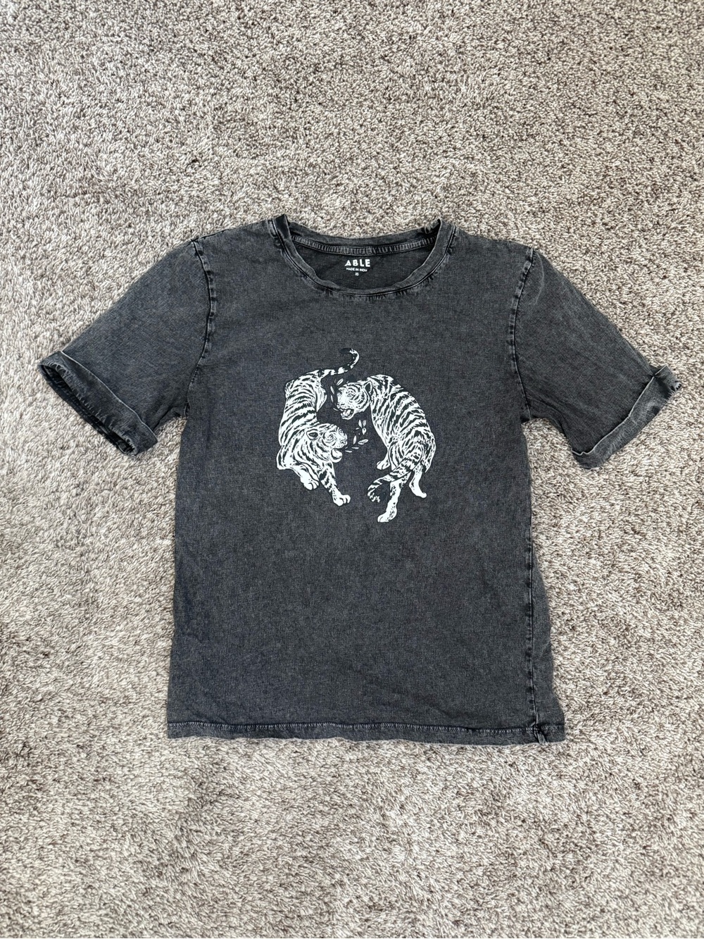 Able Black Short Sleeve Tee with White Tiger Graphic